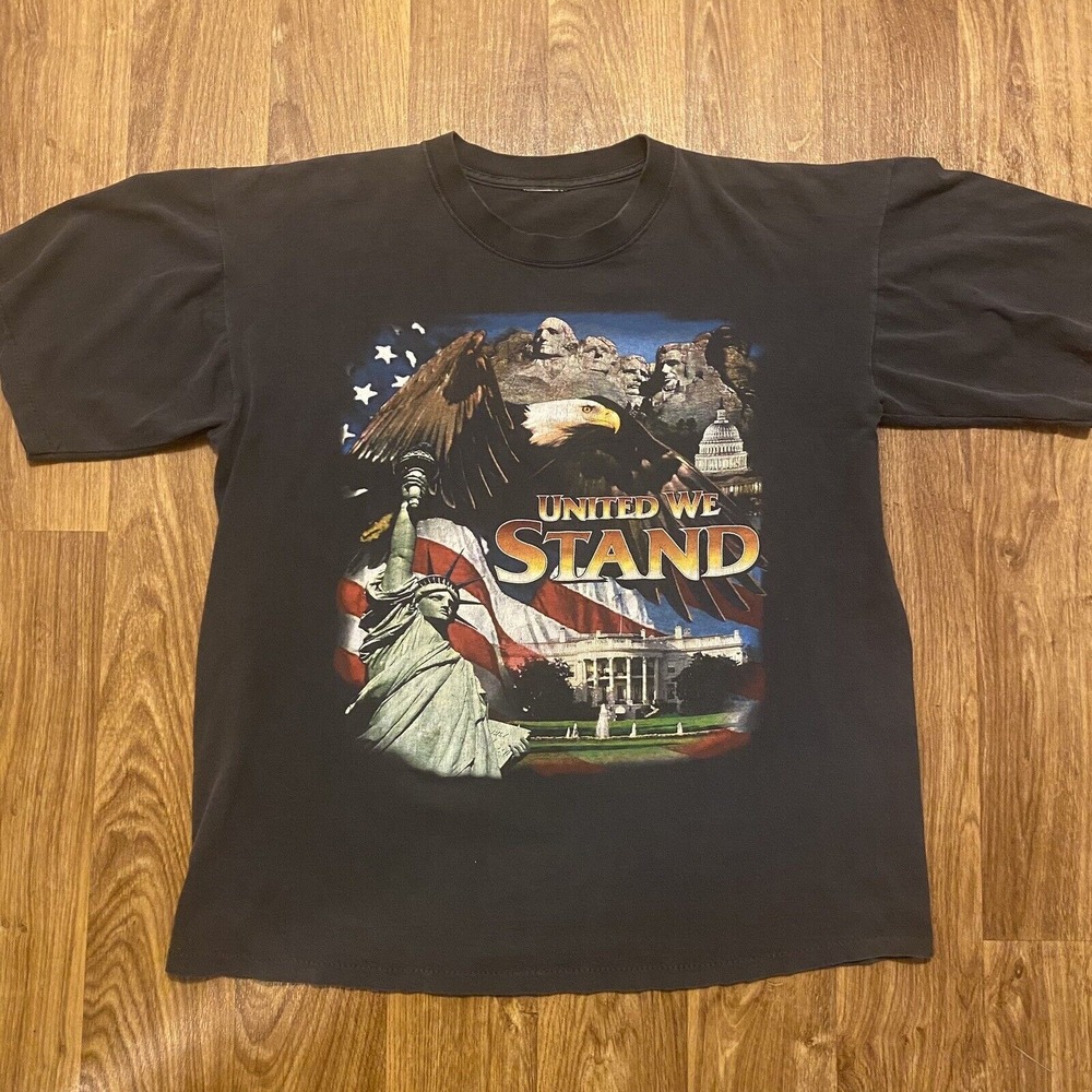 Vintage 90s United We Stand Shirt Men Large Black Single Stitch‎ US Flag Eagle